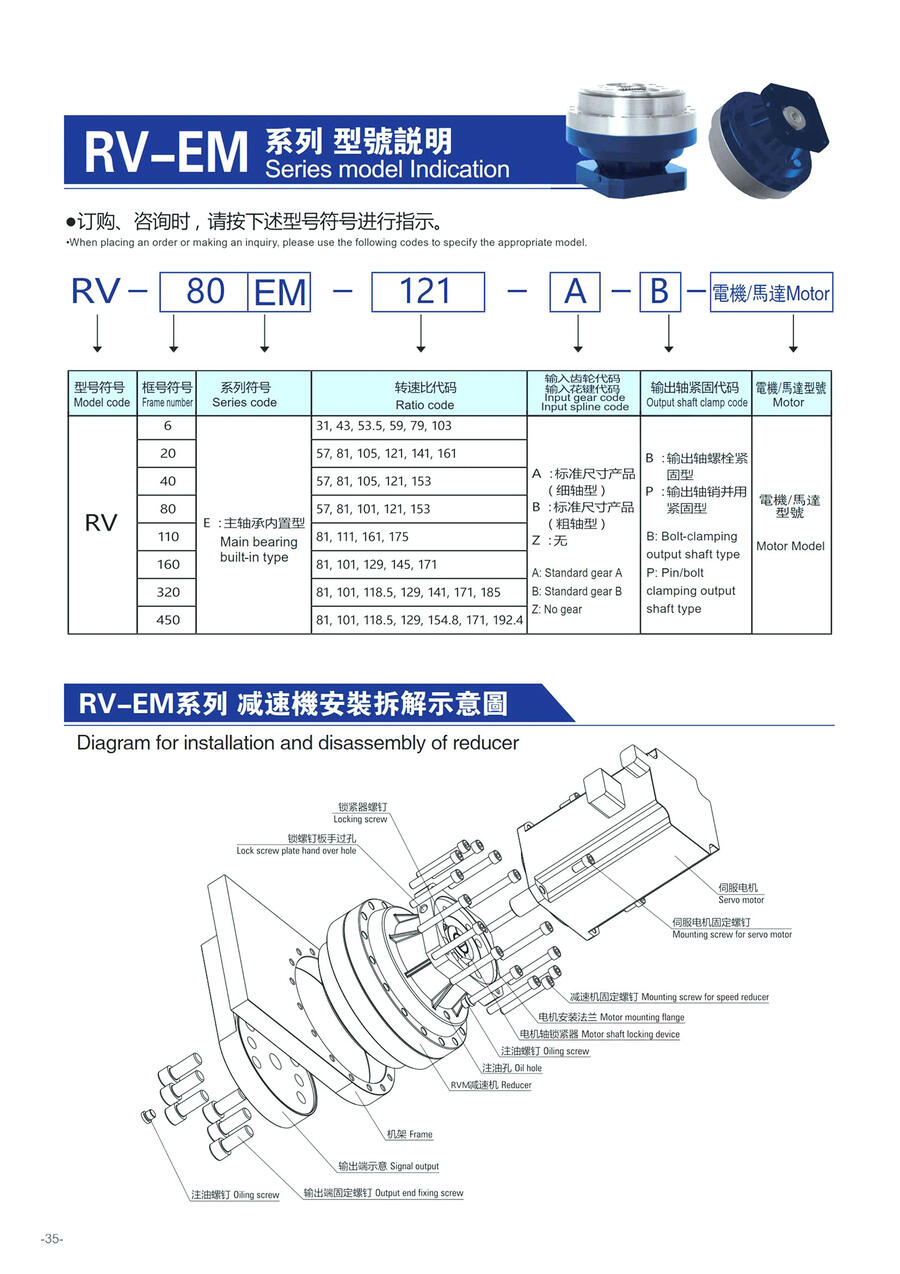 擺線針輪RV減速器  RV-EM系列